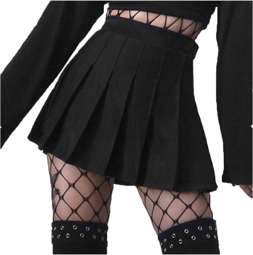 DINGJIUYAN Steampunk Skirt Pleated Mini Skirts for Women Black Pleated Mini Skirt Gothic Skirts,High Low Skirt Plus Size Skater Skirt