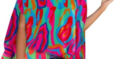 DOGZI Women’s Off The Shoulder Choker High Neck Long Sleeve Shirt Floral Print Baggy Casual Loose Fashion Tunic Tops