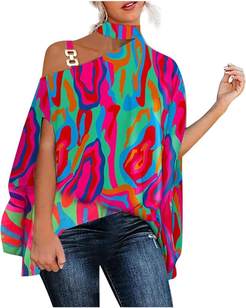 DOGZI Women’s Off The Shoulder Choker High Neck Long Sleeve Shirt Floral Print Baggy Casual Loose Fashion Tunic Tops DOGZI Women’s Off The Shoulder Choker High Neck Long Sleeve Shirt Floral Print Baggy Casual Loose Fashion Tunic Tops