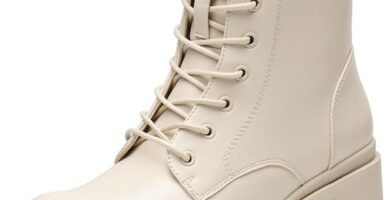 DREAM PAIRS Women’s Lug Sole Combat Ankle Bootie Lace up Low Chunky Block heels Side Zipper Boots Fashion Causal Shoes SDAB2317W