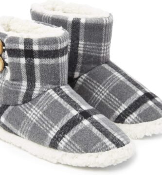 DUNLOP Womens Slippers, Warm Faux Sheepskin Slipper Bootie with Memory Foam