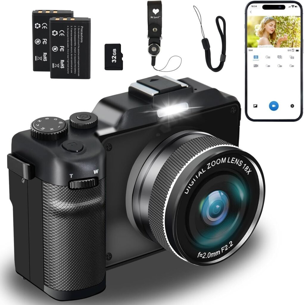 Digital Camera,4K 48MP 18X Digital Zoom Autofocus Vlogging Camera with 32G Memory Card 2 Batteries,Cameras for Photography Camcorder for YouTube