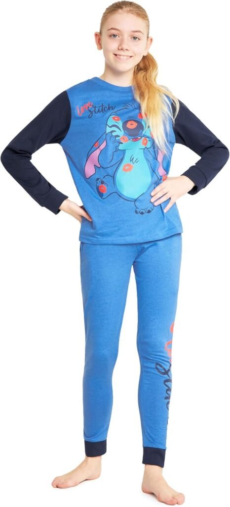Disney Stitch Girls Pyjamas Kids Teenagers 2 Piece Nightwear Sets Long Girls PJs Soft Breathable Lounge Wear 6-14 Years