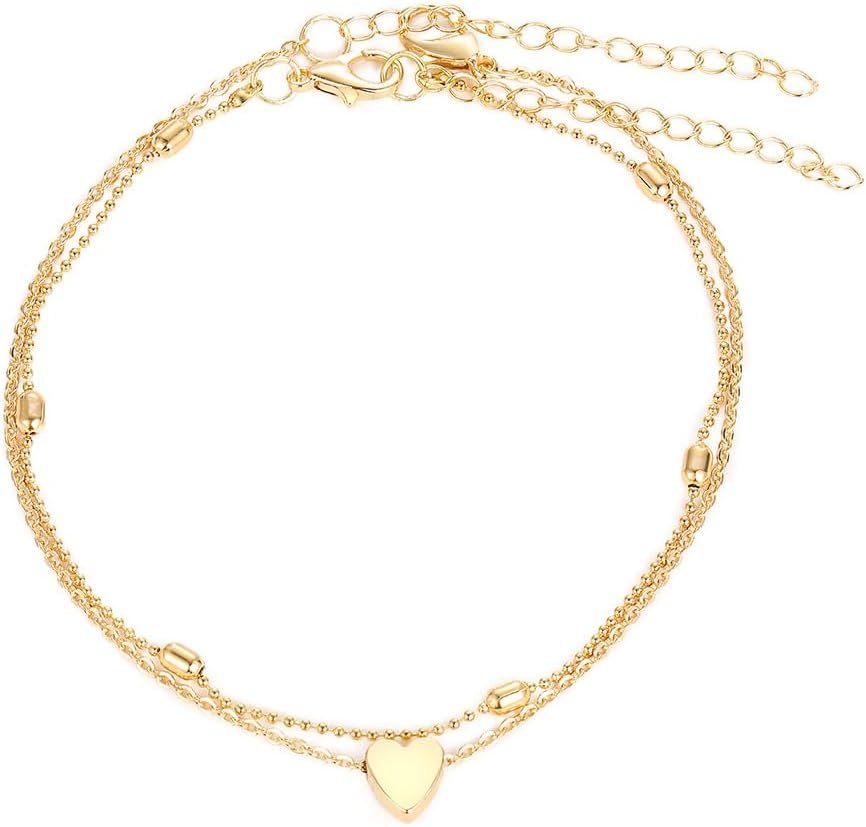 Double Anklet, 2 Pieces Gold Heart Ankle Bracelets, Layered Love Beads Foot Chain, Beach Anklets for Women, Jewelry for Women and Girls, Double-Layer, with Claw Clasp, Gold Double Anklet, 2 Pieces Gold Heart Ankle Bracelets, Layered Love Beads Foot Chain, Beach Anklets for Women, Jewelry for Women and Girls, Double-Layer, with Claw Clasp, Gold
