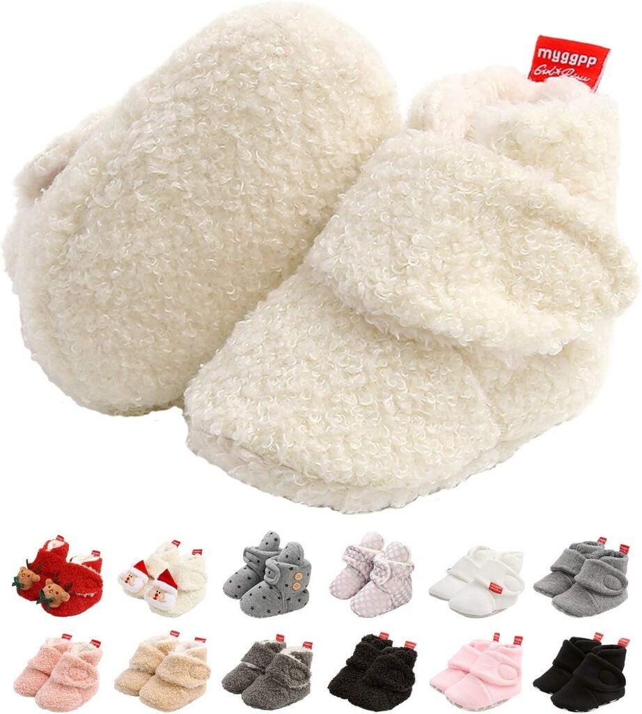 EDOTON Infant Boys Girls Warm Booties, Winter White Cute Soft Cotton Unisex Non-Skid Baby Shoes Christmas First Birthday Gift