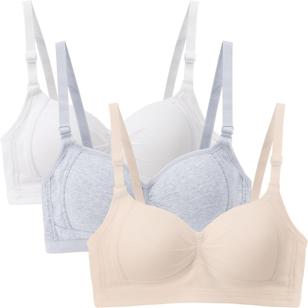 EDS Service Girls First Bra, Soft Cotton Teen Girls Bras, 3 Pack Wire Free Padded Crop Top, Young Girls Underwear with Adjustable Strap for Women Girl 12-18Years EDS Service Girls First Bra, Soft Cotton Teen Girls Bras, 3 Pack Wire Free Padded Crop Top, Young Girls Underwear with Adjustable Strap for Women Girl 12-18Years