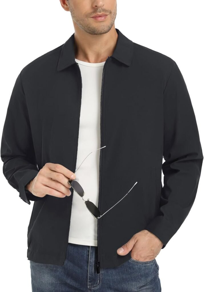 EKLENTSON Bomber Jacket Men Lightweight Water Resistant Jacket Casual Laydown Collar Spring Fall Windbreaker with Multi Pockets EKLENTSON Bomber Jacket Men Lightweight Water Resistant Jacket Casual Laydown Collar Spring Fall Windbreaker with Multi Pockets
