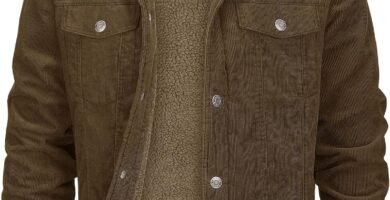 EKLENTSON Men’s Corduroy Jackets Cotton Sherpa Fleece Lining Trucker Coat Winter Thermal Lapel Collar Jacket with 5 Pockets