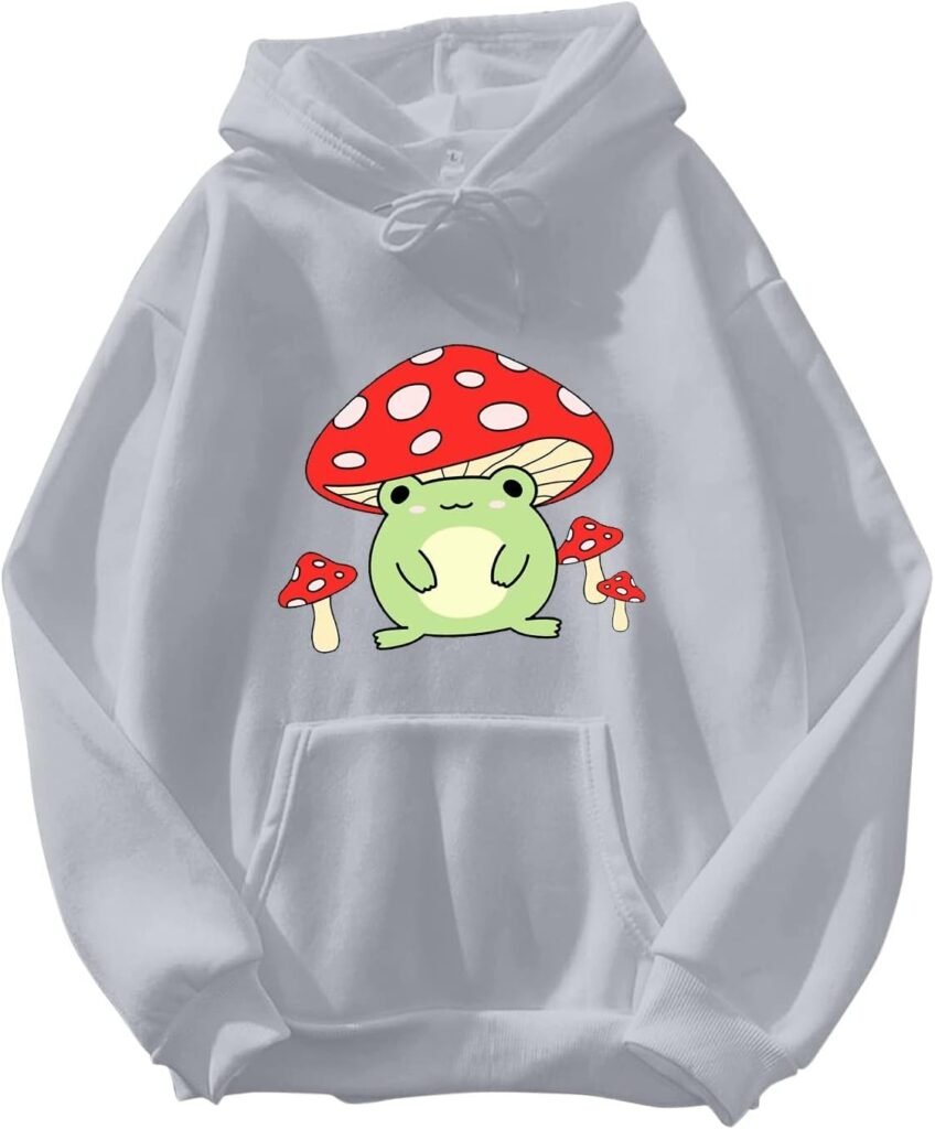 EMUKFD Women’s Cute Frog Sweatshirt Kawaii Mushroom Hoodie for Teen Girls Clothing Aesthetic Cottagecore Clothes Feminino Hoodies Cute Mushroom Frog Hoodie for Women