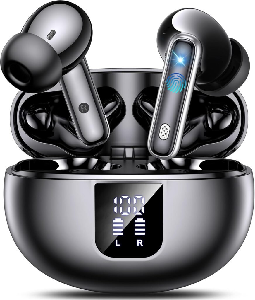 EUQQ Wireless Earbuds – Bluetooth 5.4 Earphones In Ear with Dual Noise Cancelling Mic, Bluetooth Earbuds Deep Bass Stereo Sound, 46H Playtime LED Display Wireless Headphones IP7 Waterproof