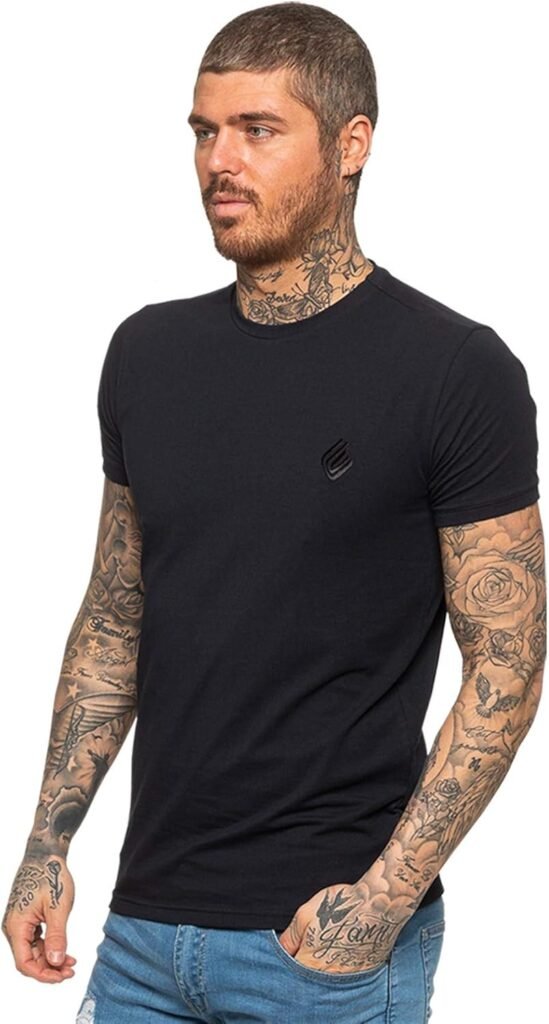 Enzo Designer Mens Slim Fit T Shirt Muscle Fit Stretch Tee Gym Crew Neck Short Sleeve Top