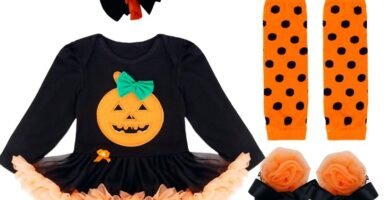 FEESHOW 4Pcs Baby Girls Halloween Pumpkin Costume Outfits Tutu Romper+Headband+Leg Warmers +Shoes FEESHOW 4Pcs Baby Girls Halloween Pumpkin Costume Outfits Tutu Romper+Headband+Leg Warmers +Shoes
