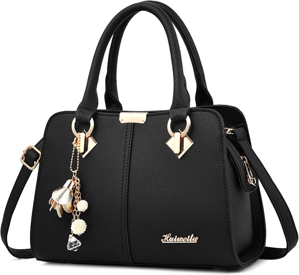 FORRICA Handbags for Women Elegant Pendant Ladies Shoulder Bags Top Handle Crossbody Bag PU Leather for Shopping Work Dating Black