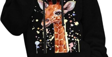 FZKun Oversized Hoodie for Women Giraffe Print Longline Hooded Sweatshirt Teen Girls Loose Pullover Long Sleeve Tops