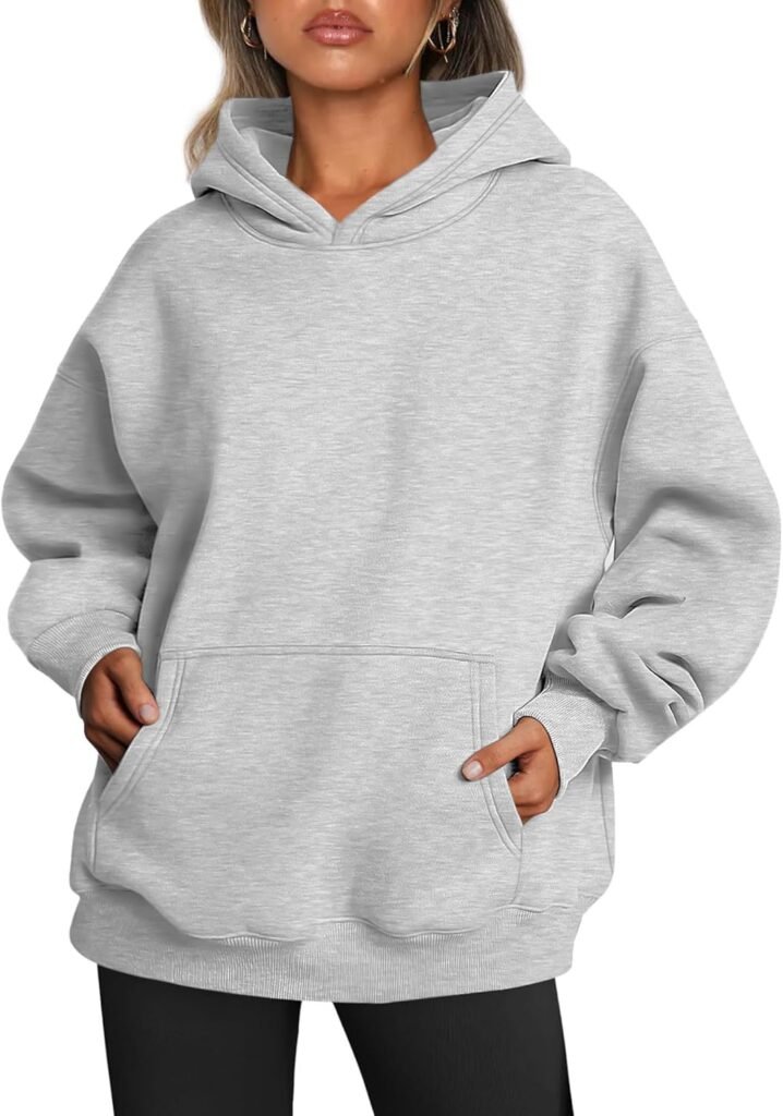 Famulily Ladies Oversized Hoodies Pullover Long Sleeve Sweatshirt Autumn Winter Thermal Fleece Tops with Pockets S-XL