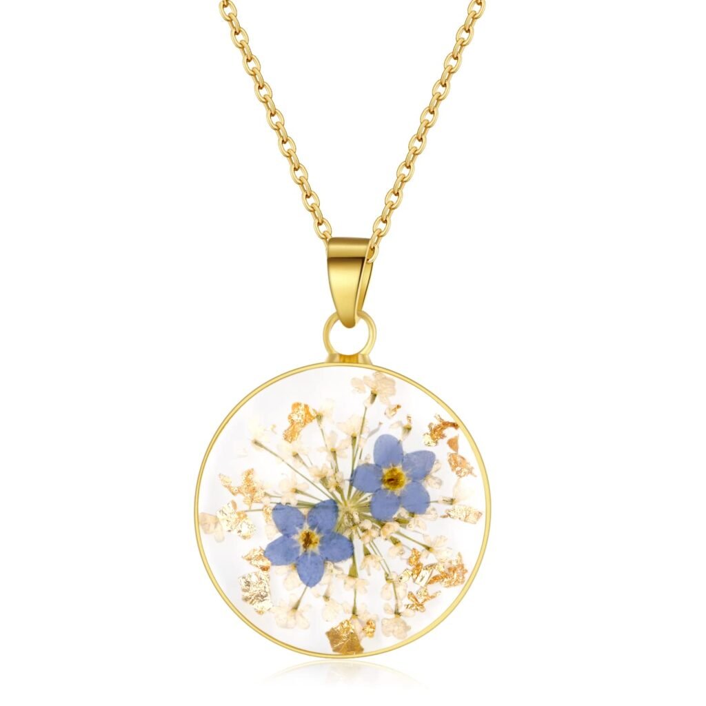 Forget-Me-Not and Queen Anne’s Lace Pressed Wildflower Necklace | Gold Pressed Flower Necklace | Personalized Handmade Necklaces | Real Flower Necklace | Bridesmaid Jewelry | 18”
