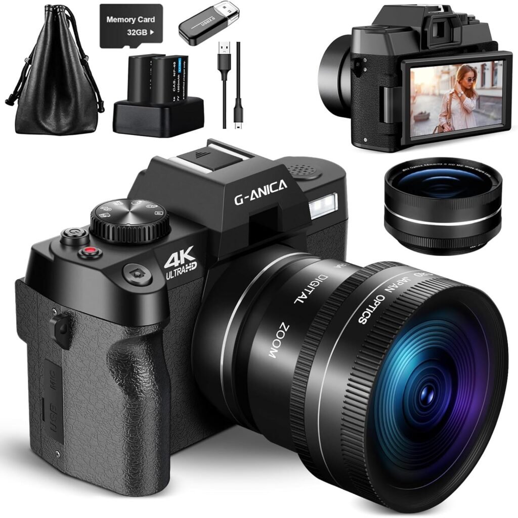 G-Anica 4K Digital Cameras for Photography，48MP/60FPS Video Camera for Vlogging, Vlogging Camera for YouTube, Small Camera.Wide-Angle & Macro Lens