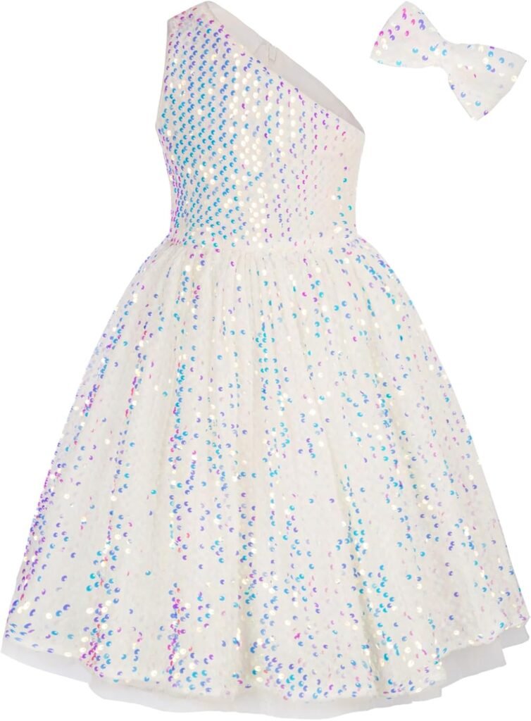 GRACE KARIN Kids Girls Sequined Strappy Spaghetti A-Line Sleeveless Dress with Hair Bow 5-12 Years