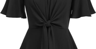 GRACE KARIN Ladies Summer Tops V Neck Bell Short Ruffle Sleeve Peplum Blouses Tie Front Top Blouse Shirt