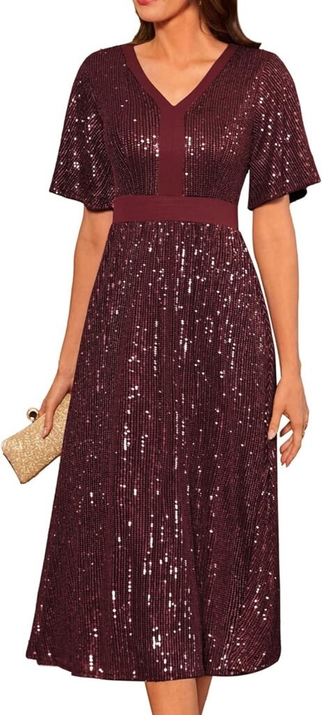 GRACE KARIN Women’s Elegant Sequin Dress Festive Wedding Guest Cocktail Dress Shiny Sequin Dress Evening Party