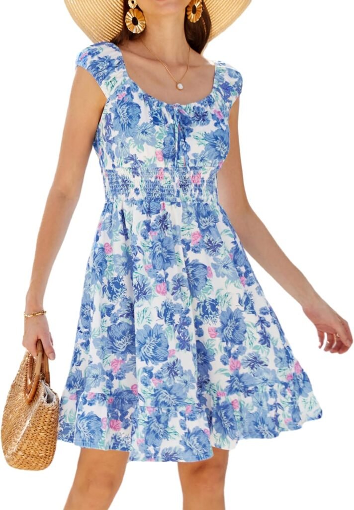 GRACE KARIN Women’s Floral Sleeveless Dresses with Elastic Waist Flowers Pleated Square Neck Dress GRACE KARIN Women’s Floral Sleeveless Dresses with Elastic Waist Flowers Pleated Square Neck Dress