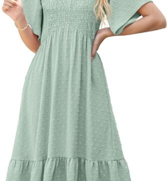 GRECERELLE Womens Summer Casual Midi Maxi Dress V Neck Flared Sleeve Elastic Waist Cocktail Long Dresses for Women (Black, S)