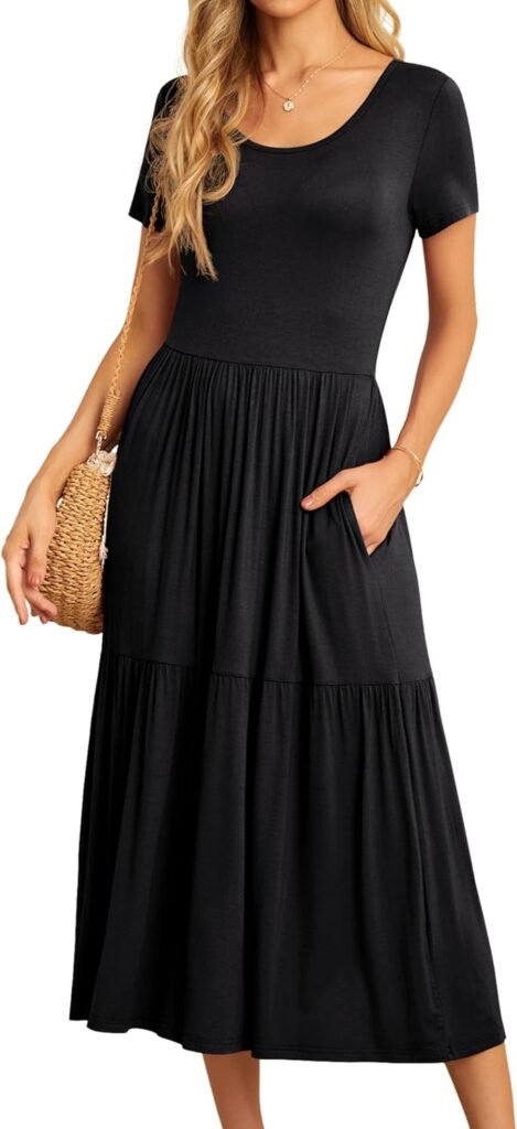 GRECERELLE Womens Summer Maxi Dress Casual Short Sleeve Crew Neck Swing Dress Flowy Tiered Party Dress with Pockets for Weddings, Holidays GRECERELLE Womens Summer Maxi Dress Casual Short Sleeve Crew Neck Swing Dress Flowy Tiered Party Dress with Pockets for Weddings, Holidays