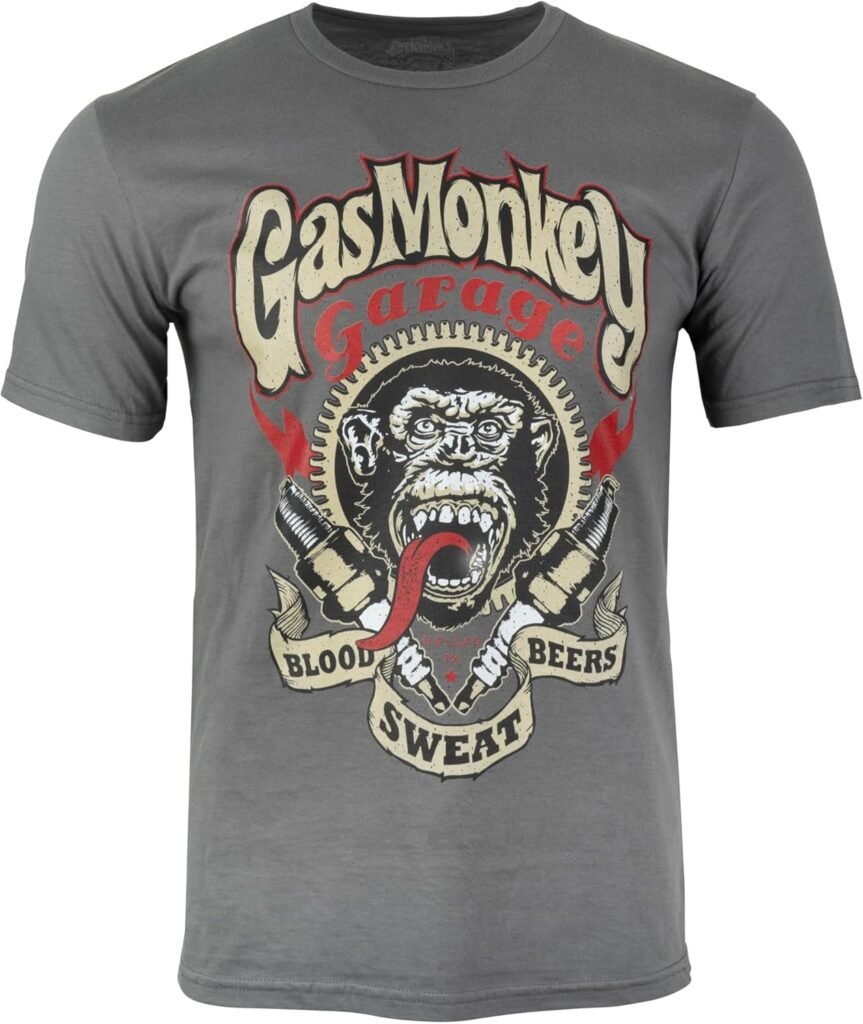 Gas Monkey Garage Mechanics Official Licensed T Shirt Weathered Grey Mens