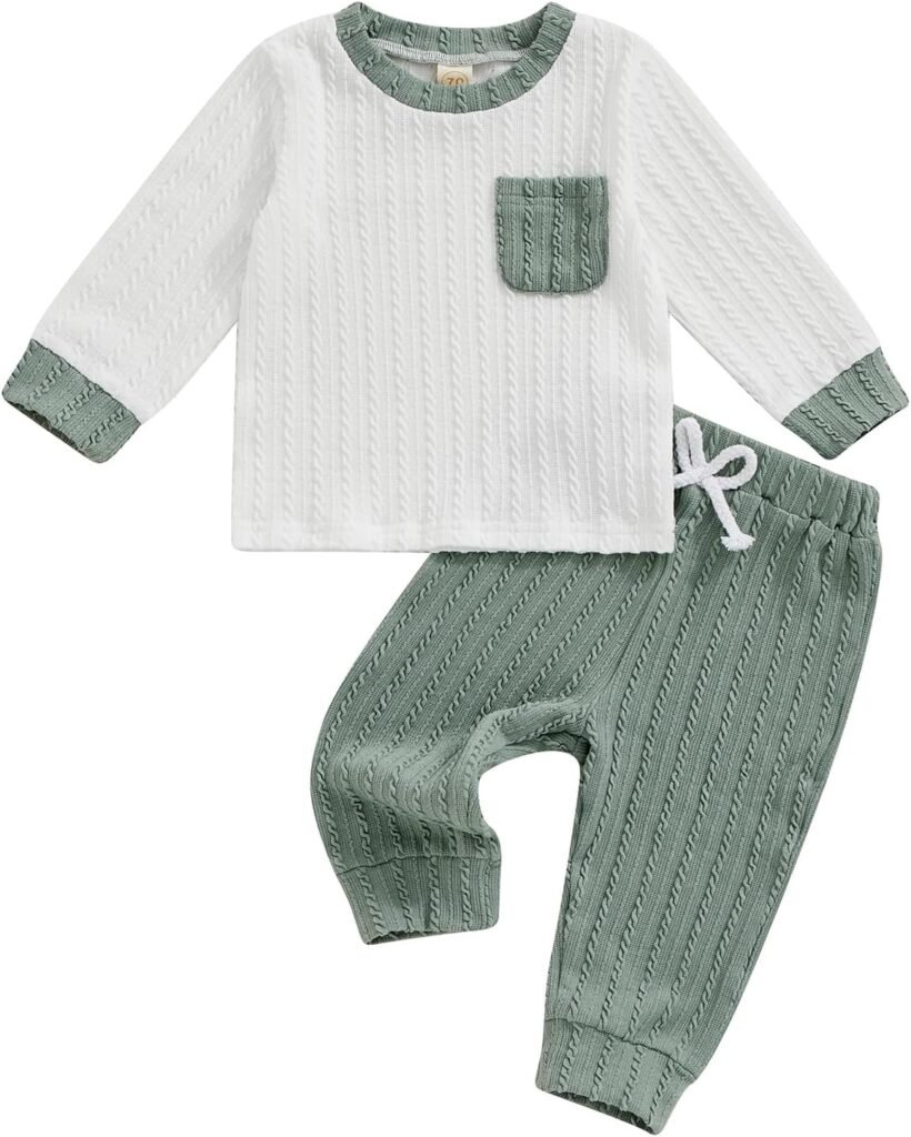 Geagodelia Toddler Baby Boy Raised Twist Pattern Long Sleeve Pullover Top Outfit Clothes Jumper Sweatshirt Pants Set