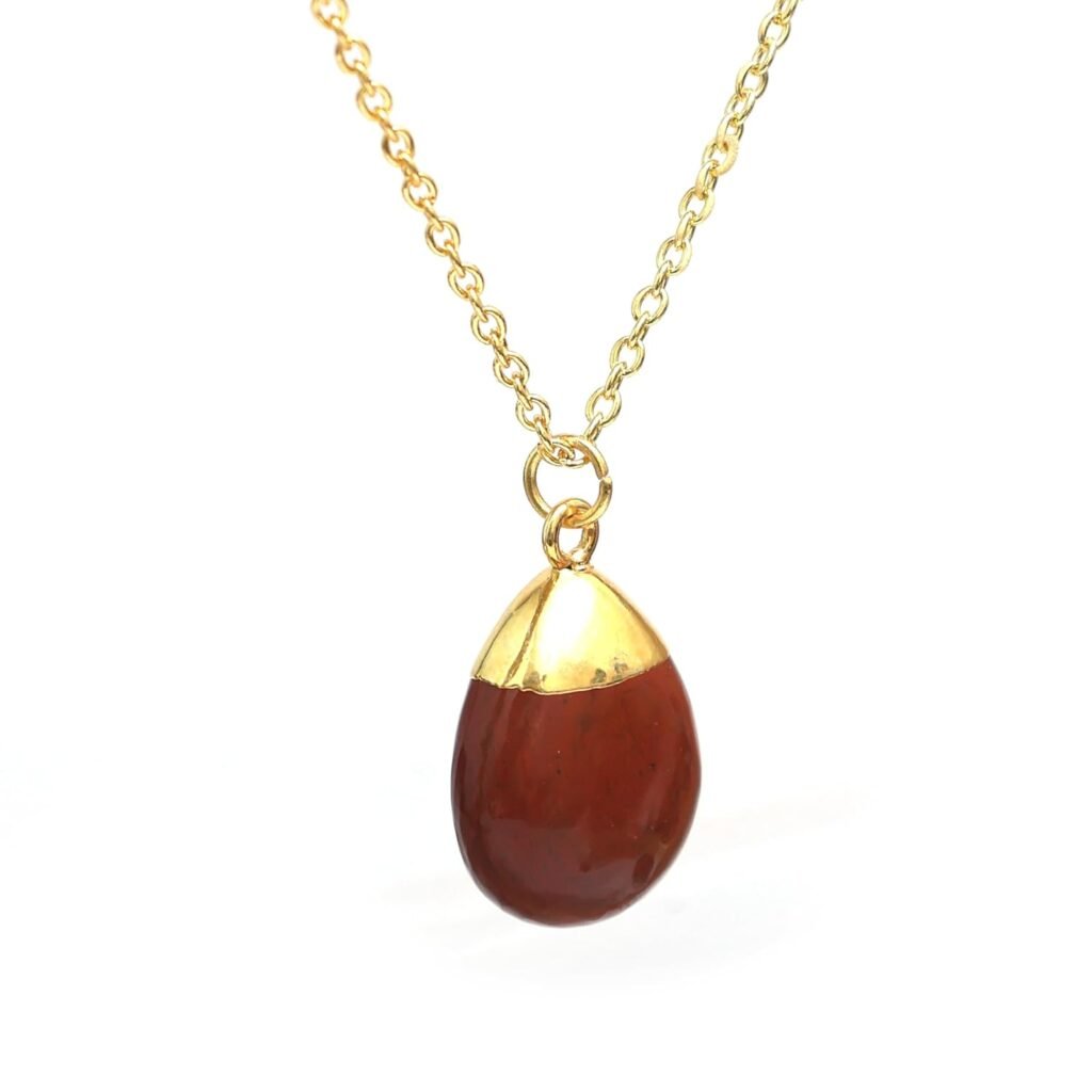 Gempires Red Jasper Pear Necklace, Gold Electro Plated Crystal Pendant, 18 inch Adjustable 14K Gold Chain, Gem stone Jewelry for Women Gempires Red Jasper Pear Necklace, Gold Electro Plated Crystal Pendant, 18 inch Adjustable 14K Gold Chain, Gem stone Jewelry for Women