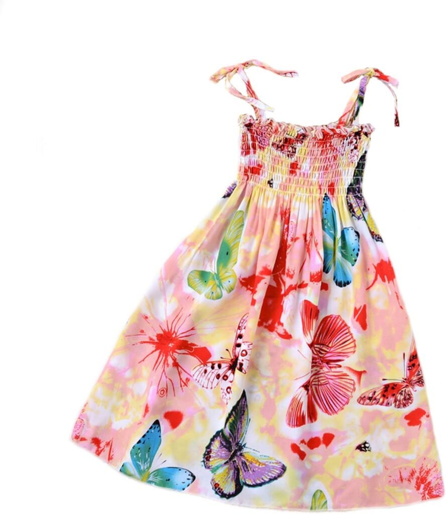 Girls Summer Dress – Floral Print, Butterfly Print Dresses for Girls, Spaghetti Straps Kids Dress, Summer Dresses for Teenage Girls, Girls Clothing