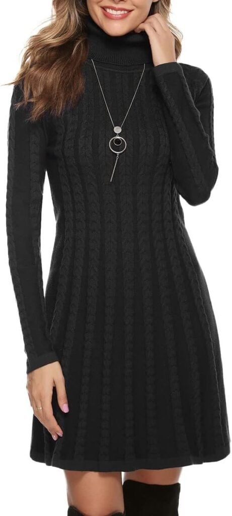 Gyabnw Winter Jumper Dresses Women UK Knitted Dress Ladies Sweater Round Neck Turtleneck Tunic Dress