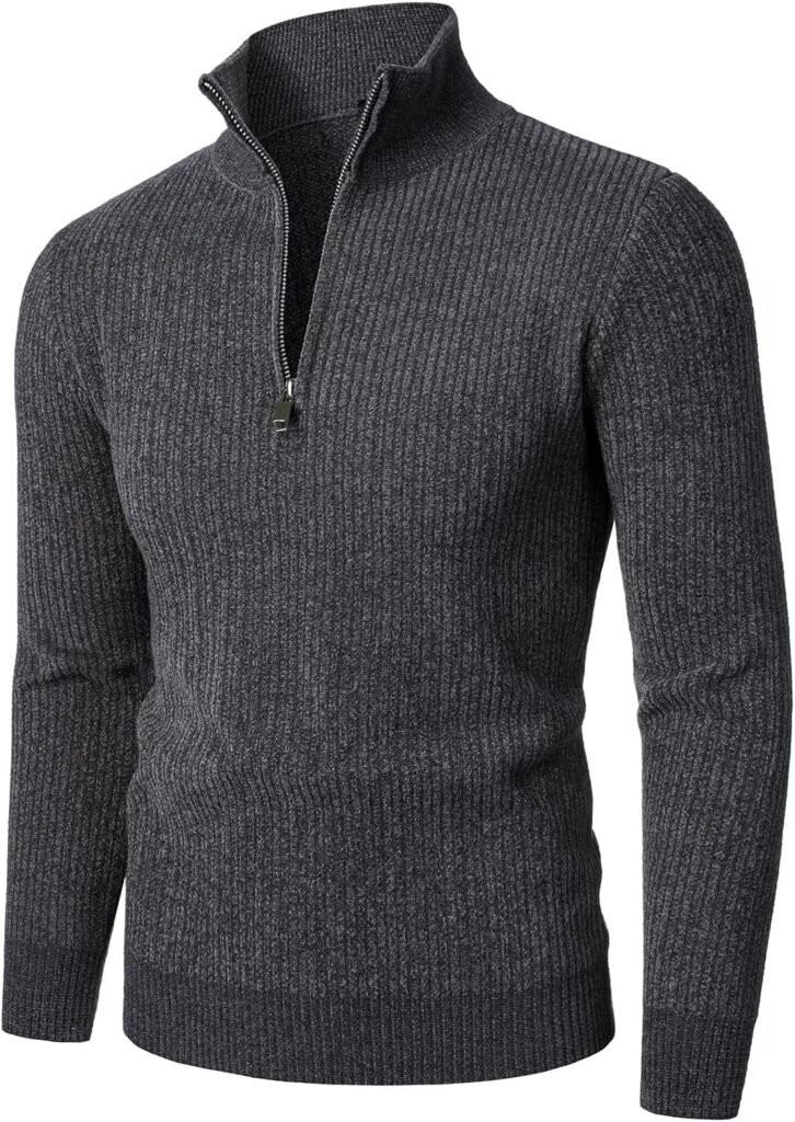 HOOD CREW Men’s 1/4 Zip Jumper Long Sleeve Warm Sweater Soft Cozy Knitwear Pullover