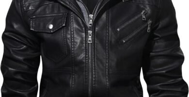 HOOD CREW Men’s PU Faux Leather Motorcycle Bomber Jacket With a Removable Hood