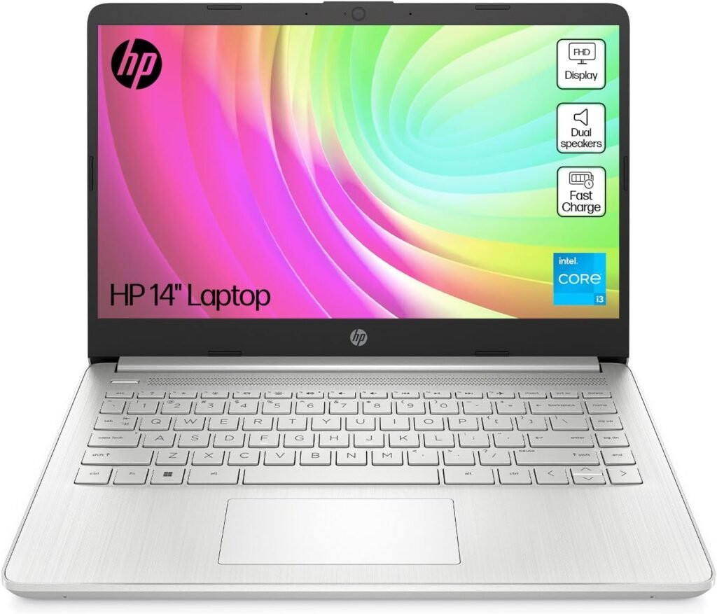 HP 14″ Laptop, Intel Core i3-1215U Processor, 8 GB RAM, 256 GB SSD, Intel UHD Graphics, FHD Display, Up to 8hrs battery, Win 11, Dual Speakers, Natural Silver, 14s-dq5003sa