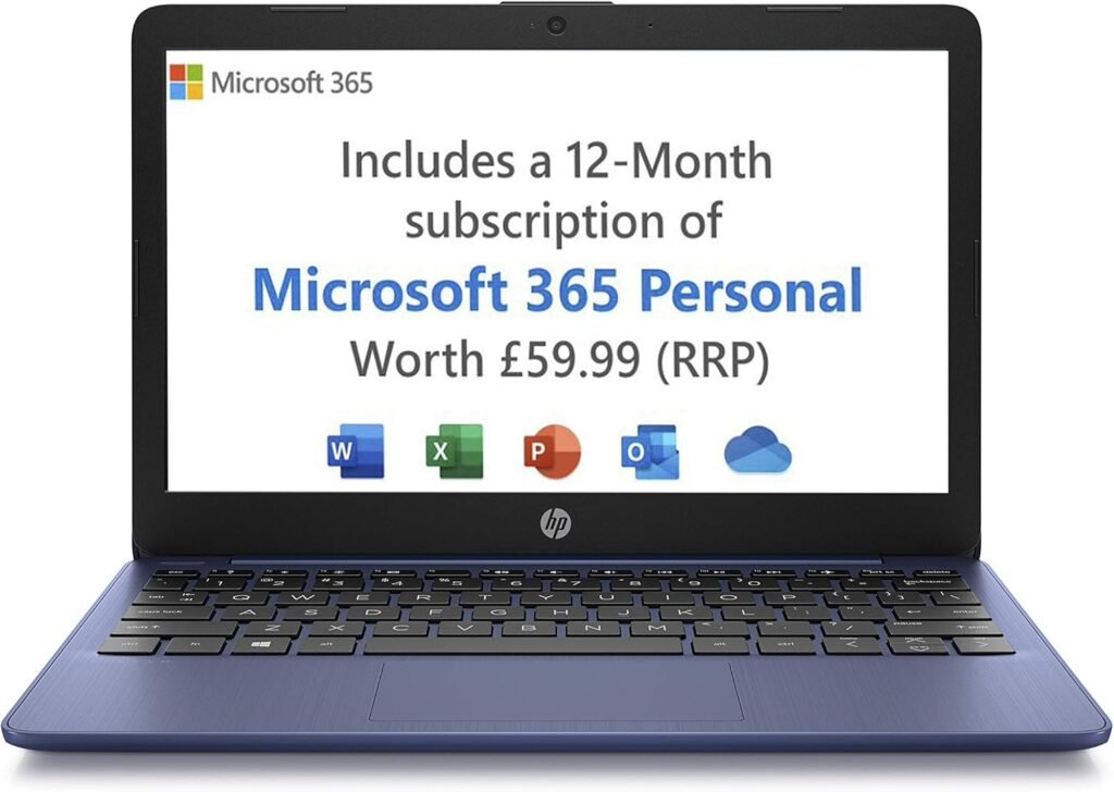 HP Stream 11-ak0007na 11.6 Inch Laptop (Blue) (Intel Celeron N4000, 2 GB RAM, 32 GB eMMC, Microsoft 365 and 1 TB OneDrive Cloud Storage, 1 Year Subscription Included, Windows 10 Home)