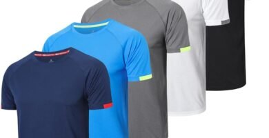 HUAKANG Mens Short Sleeve Crew Neck Gym T Shirt Running Tops Mens Breathable Moisture Wicking Active Workout Shirts