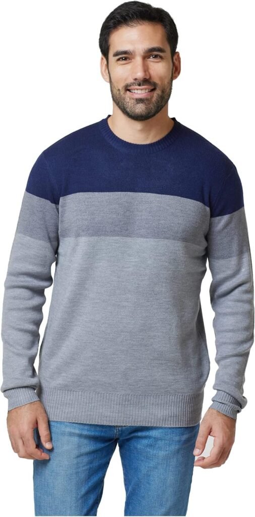 Hanger Lane Men’s Crew Neck Long Sleeve Knitted Lightweight Striped Regular Fit Pullover Jumper
