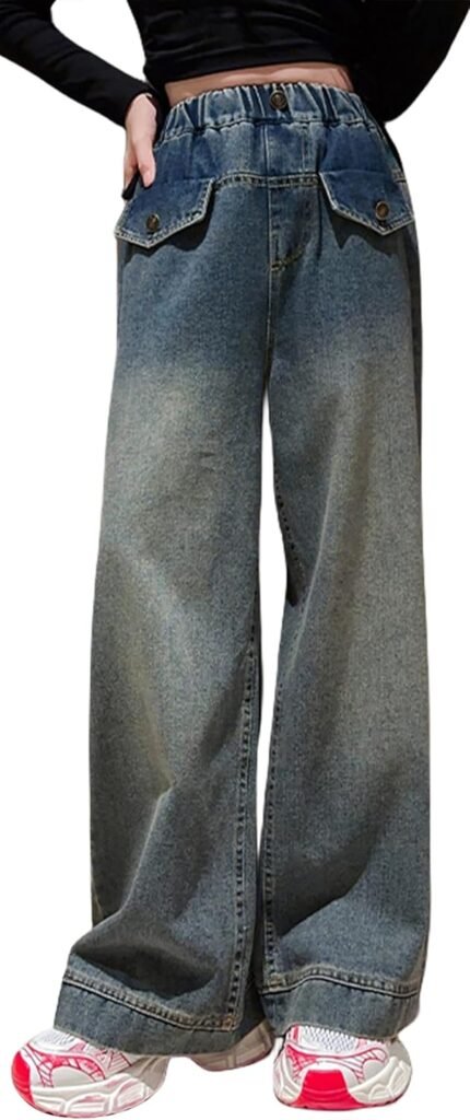 Happy Cherry Girls Jeans Wide Leg Baggy Denim Pants Retro Style Y2k Clothes Clothes for Teens 5-15Years Happy Cherry Girls Jeans Wide Leg Baggy Denim Pants Retro Style Y2k Clothes Clothes for Teens 5-15Years