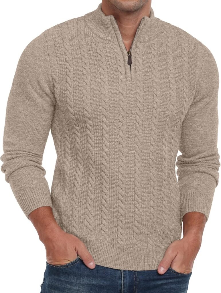 Hisir Mens Zip Jumper Cable Knit Winter Crew Neck Sweater Long Sleeve Jumpers Causal Pullover for Men Hisir Mens Zip Jumper Cable Knit Winter Crew Neck Sweater Long Sleeve Jumpers Causal Pullover for Men