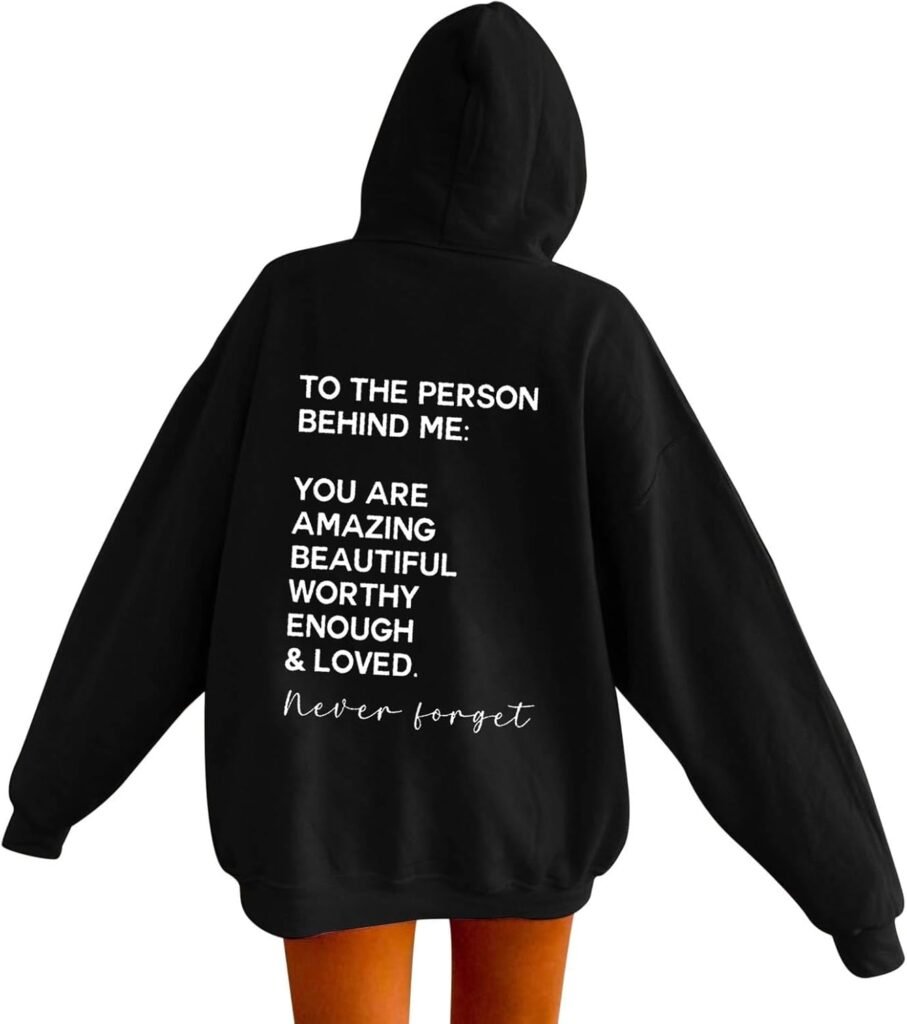 Hoodies for Women Dear Person Behind Me Letter Print Sweatshirts for Womens Long Sleeve Funny Word Graphic Street Fashion Hooded Sweatshirt Tops Y2K Kawaii Preppy Jumper Top for Teen Girls Ladies