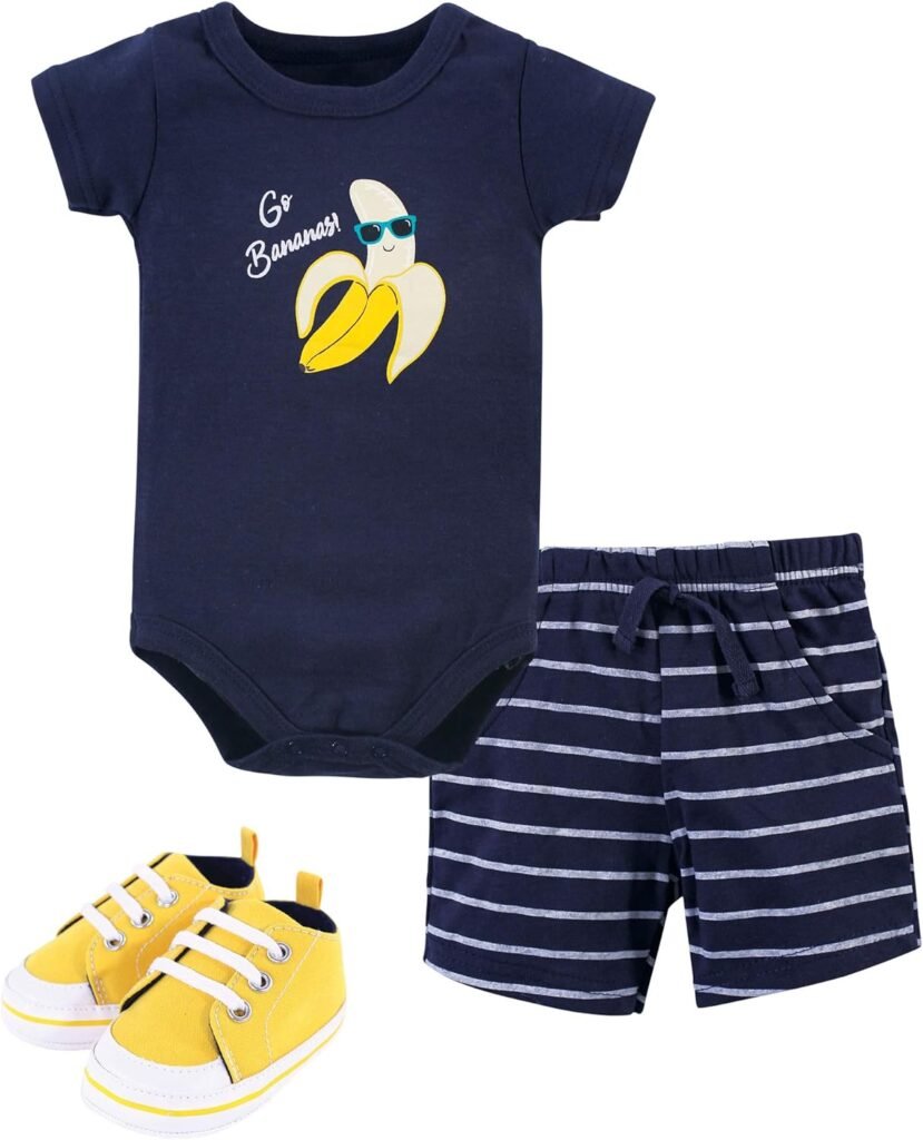 Hudson Baby Unisex Baby Cotton Bodysuit, Shorts and Shoe Set Hudson Baby Unisex Baby Cotton Bodysuit, Shorts and Shoe Set