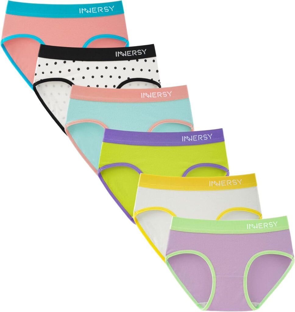 INNERSY Knickers for Teenage Girls Soft Cotton Underwear Sporty Waist Pants Comfy Briefs (Teen 10-16 Years) Pack of 6