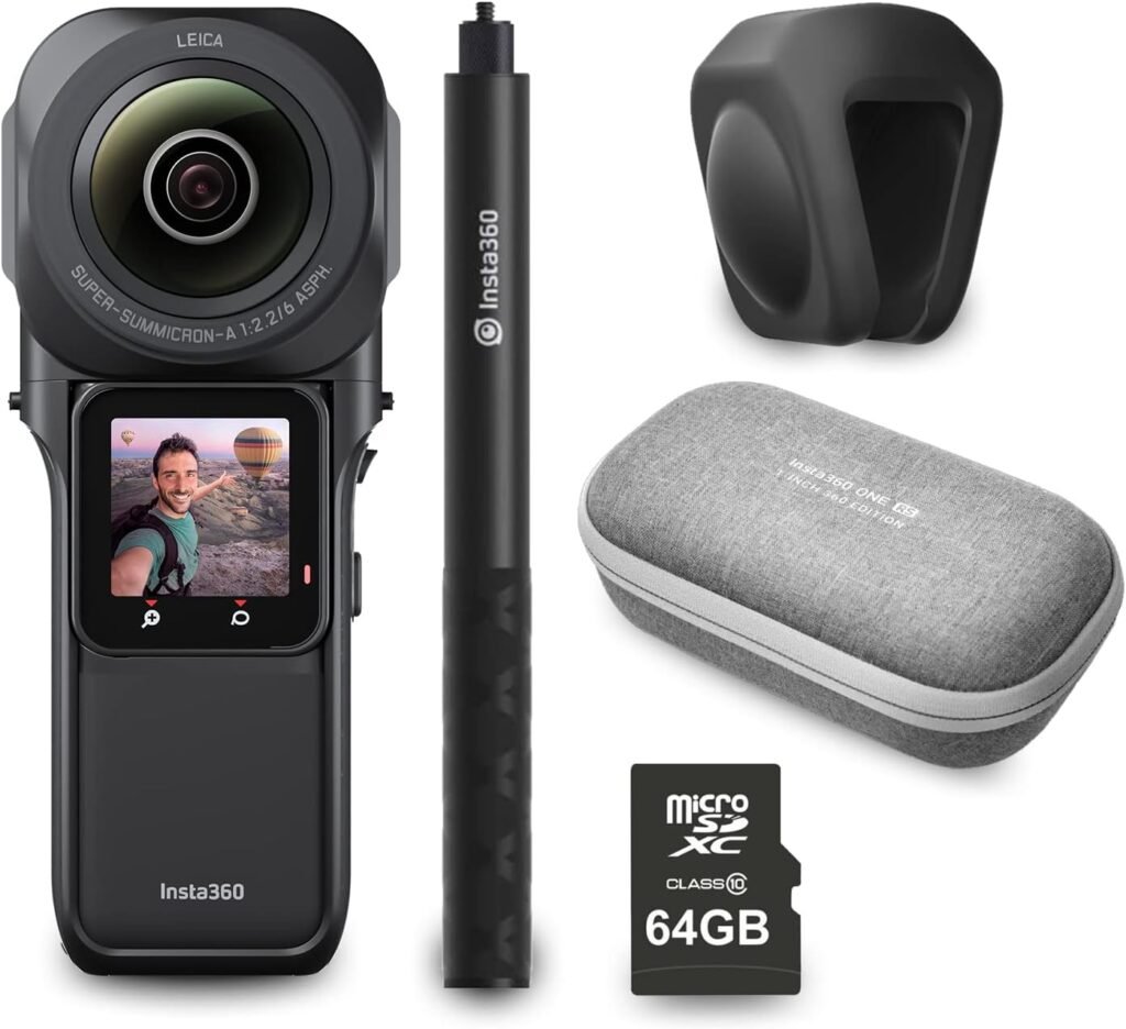 Insta360 ONE RS 1-Inch Leica 360 Degree Action Camera PROFESSIONAL Kit includes Invisible Selfie Stick, Lens Cap, Carry Case & 64GB Memory Card