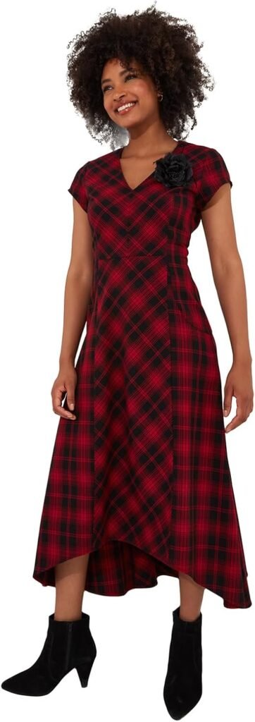 Joe Browns Women’s Lace-up Tartan Check High-Low Maxi Dress with Corsage Casual