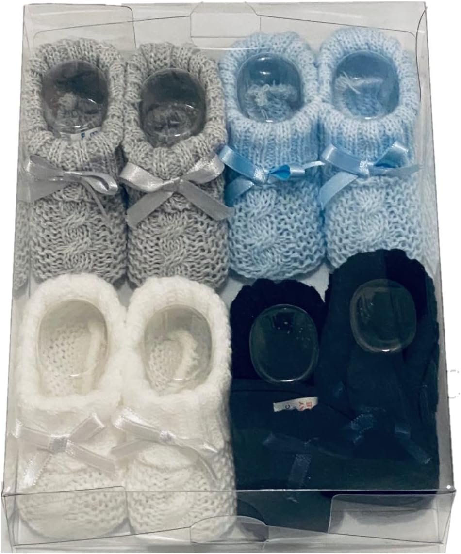 KAM LABELZ Newborn Baby Boys Girls Gift Set of 4 Pairs Cute Acrylic Knitted Booties| Soft Cable knit Baby Shoes With Ribbon Bow| 0-3 Months| One Size| New Born Gift Idea, Baby Shower, Christmas Gifts KAM LABELZ Newborn Baby Boys Girls Gift Set of 4 Pairs Cute Acrylic Knitted Booties| Soft Cable knit Baby Shoes With Ribbon Bow| 0-3 Months| One Size| New Born Gift Idea, Baby Shower, Christmas Gifts