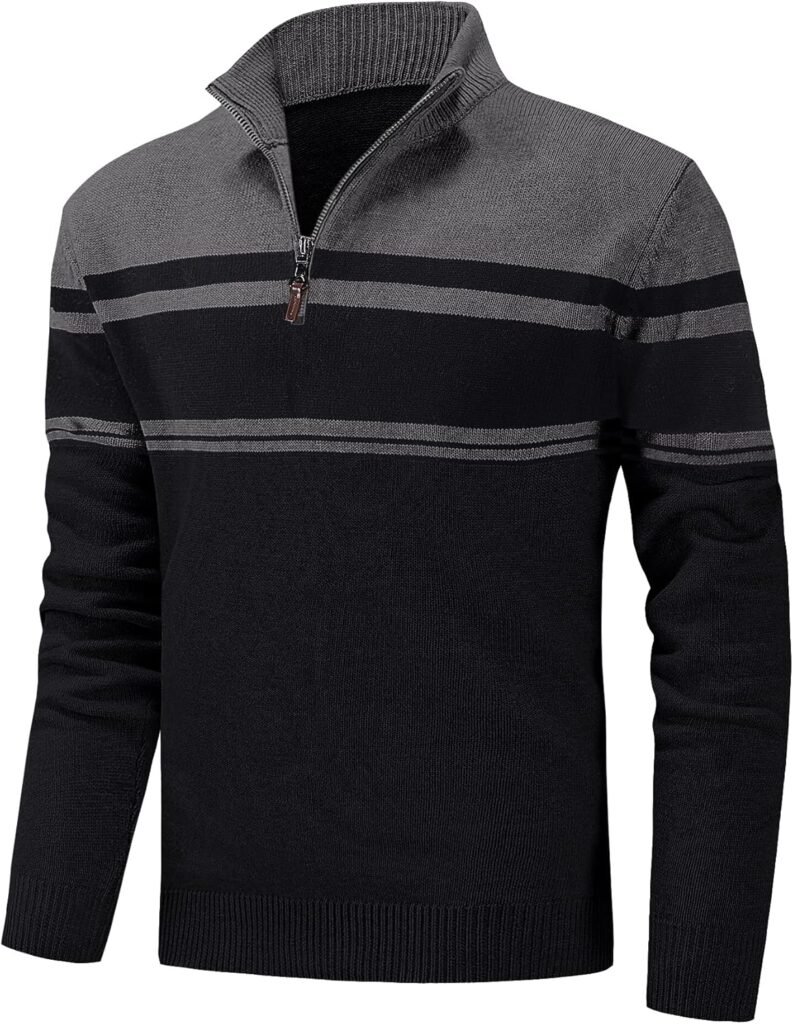 KEFITEVD Men’s Casual Winter Warm Sweater Long Sleeve 1/4 Zip Jumper Turtleneck Knitted Pullover Sweater for Work