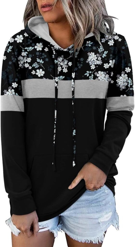 KISSMODA Hoodies for Women Camo Leopard Print Tops Pullover Hooded Sweatshirt Drawstring with Pocket