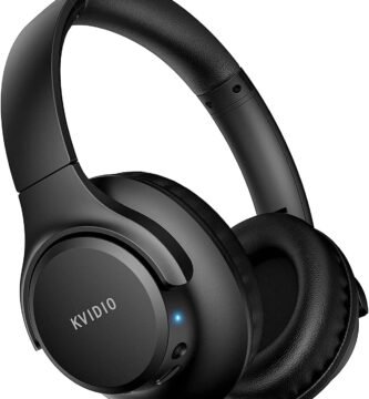 KVIDIO Bluetooth Headphones Over Ear, 65 Hours Playtime Wireless Headphones with Microphone, Foldable Lightweight Headset with Deep Bass,HiFi Stereo Sound for Travel Work PC Cellphone (Black)