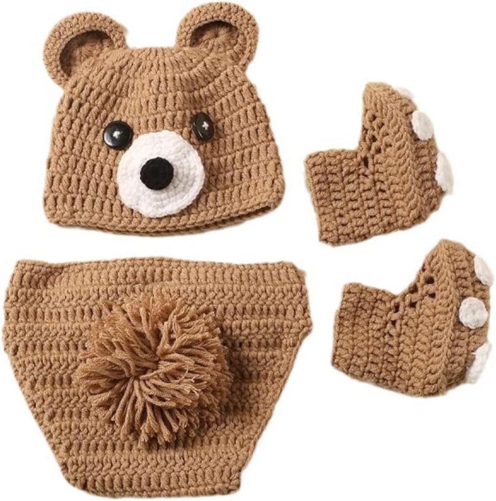 Knitted Bear Hat and Pants Set with Matching Shoes Comfortable and Photoshoots Clothing for Baby Photography Knitted Bear Hat and Pants Set with Matching Shoes Comfortable and Photoshoots Clothing for Baby Photography